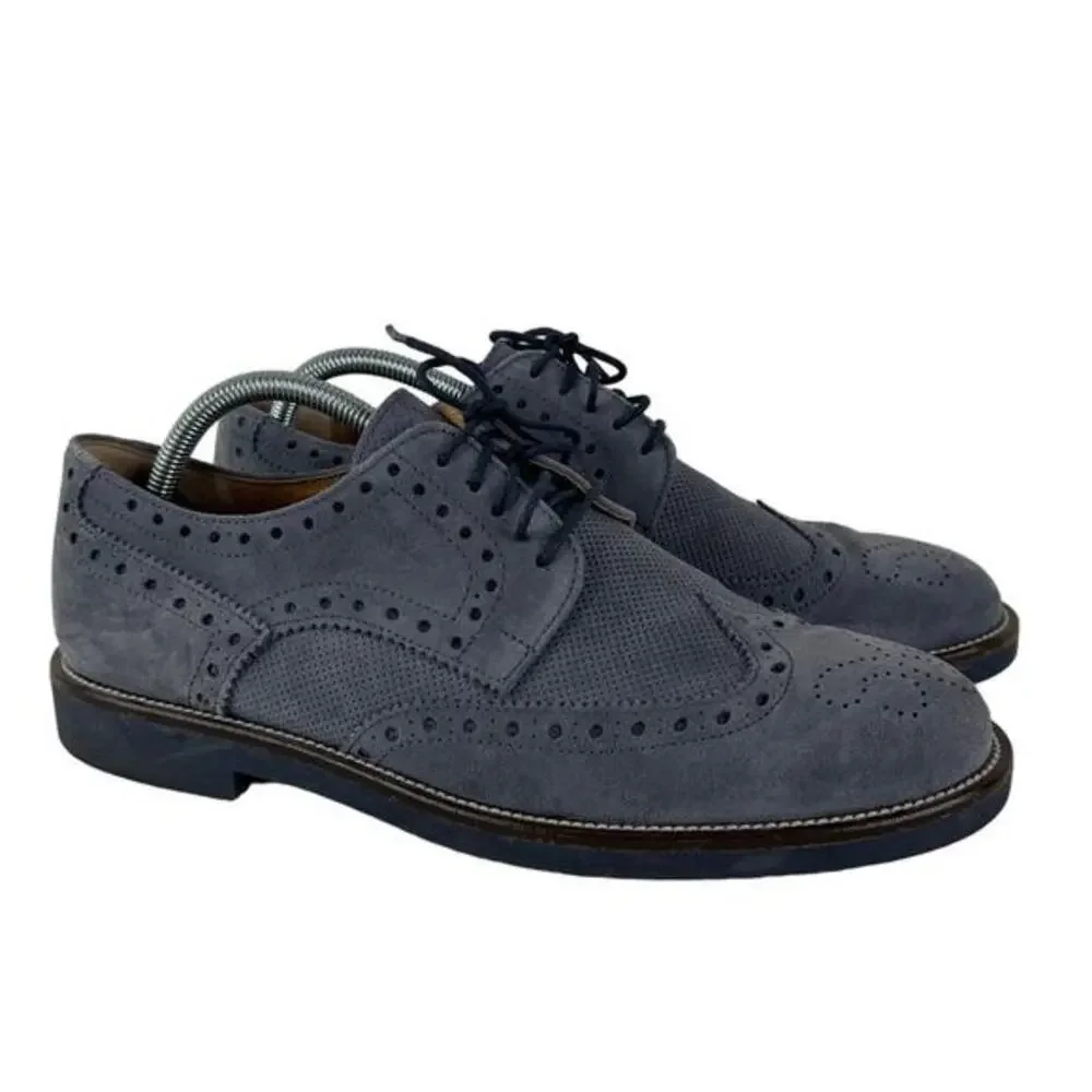 S.F Esseffe Made in Italy Suede Wingtip Derby Blue Gray‎ Loafers Size 42